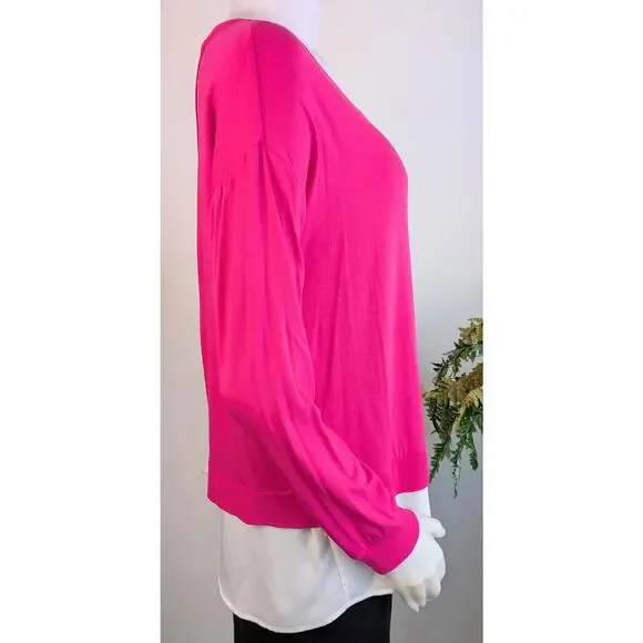 Calvin Klein Tunic Top Medium Hot Pink White Colorblock Layered Flowy NEW - Picture 5 of 9